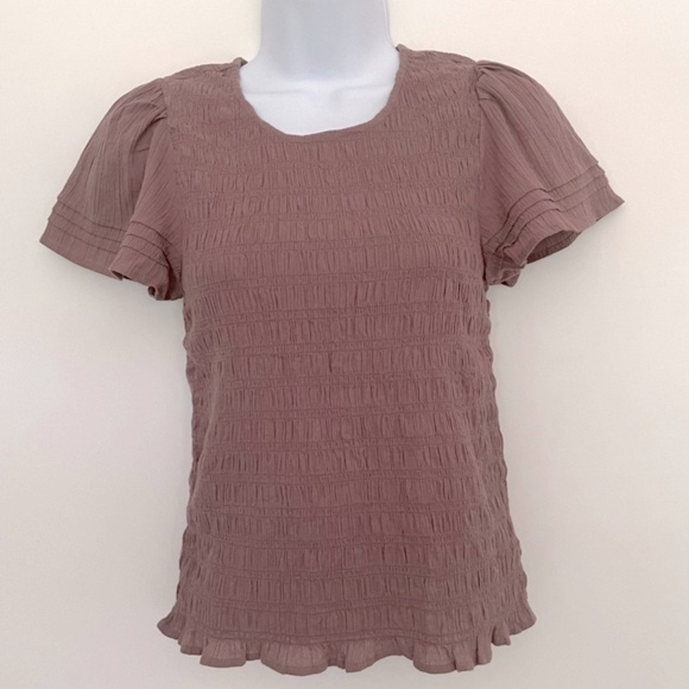 Madewell Lucie Flutter-Sleeve Smocked Bodice Top